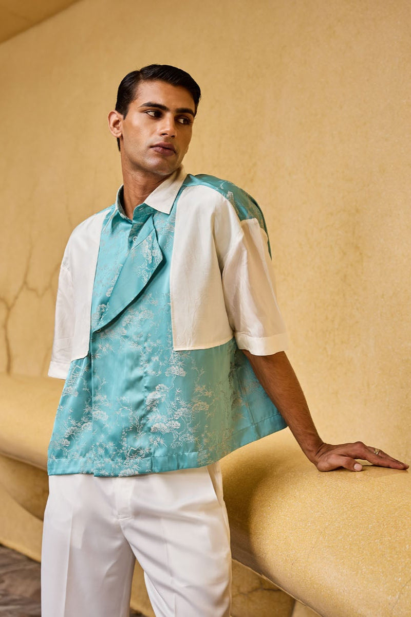 Men's Jacquard & Taffeta Panelled Shirt