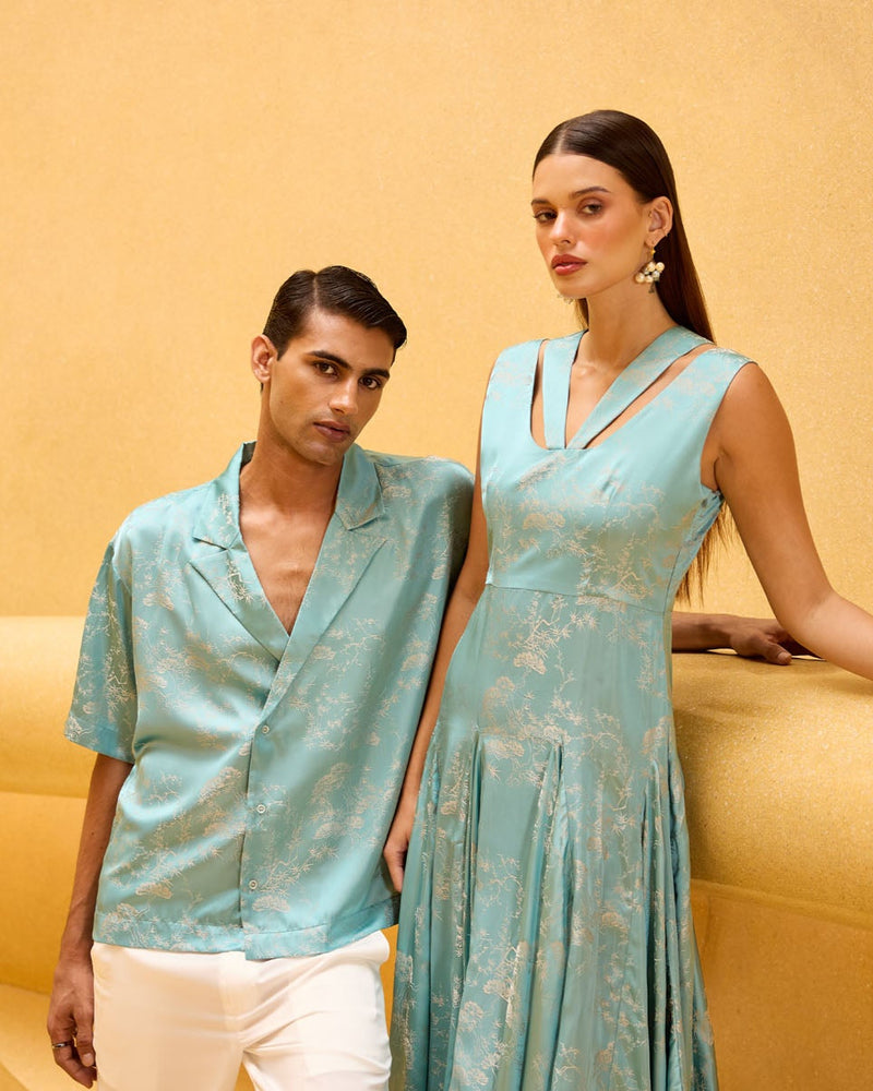 Men's Pastel Blue Jacquard Shirt