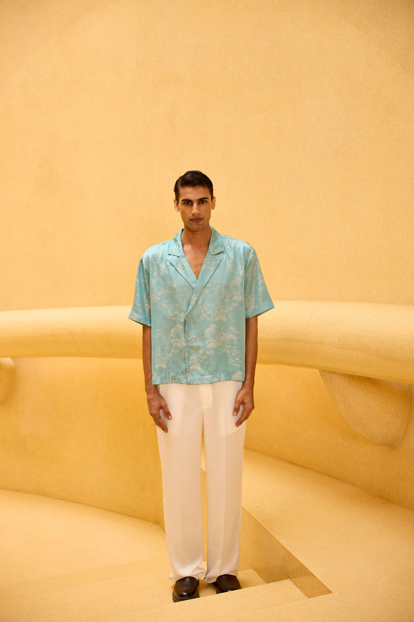 Men's Pastel Blue Jacquard Shirt