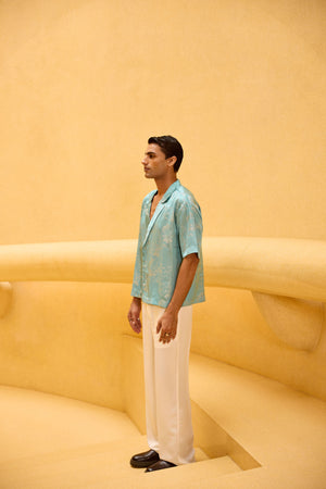 Men's Pastel Blue Jacquard Shirt