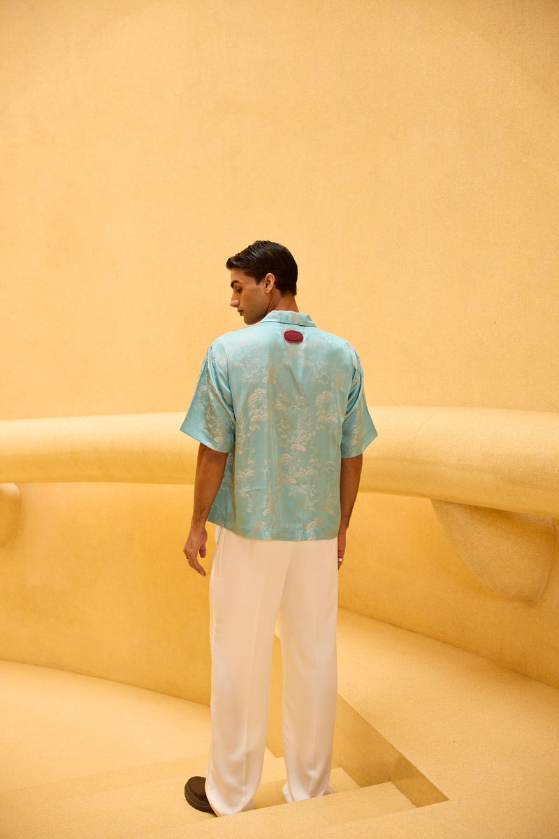Men's Pastel Blue Jacquard Shirt