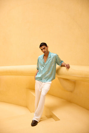 Men's Pastel Blue Jacquard Shirt