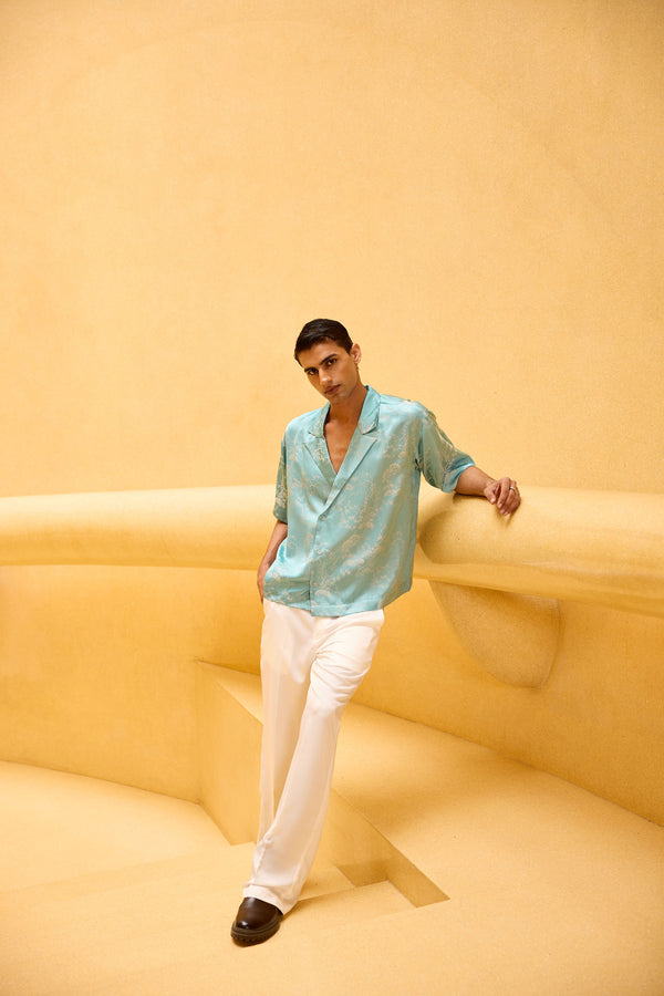 Men's Pastel Blue Jacquard Shirt