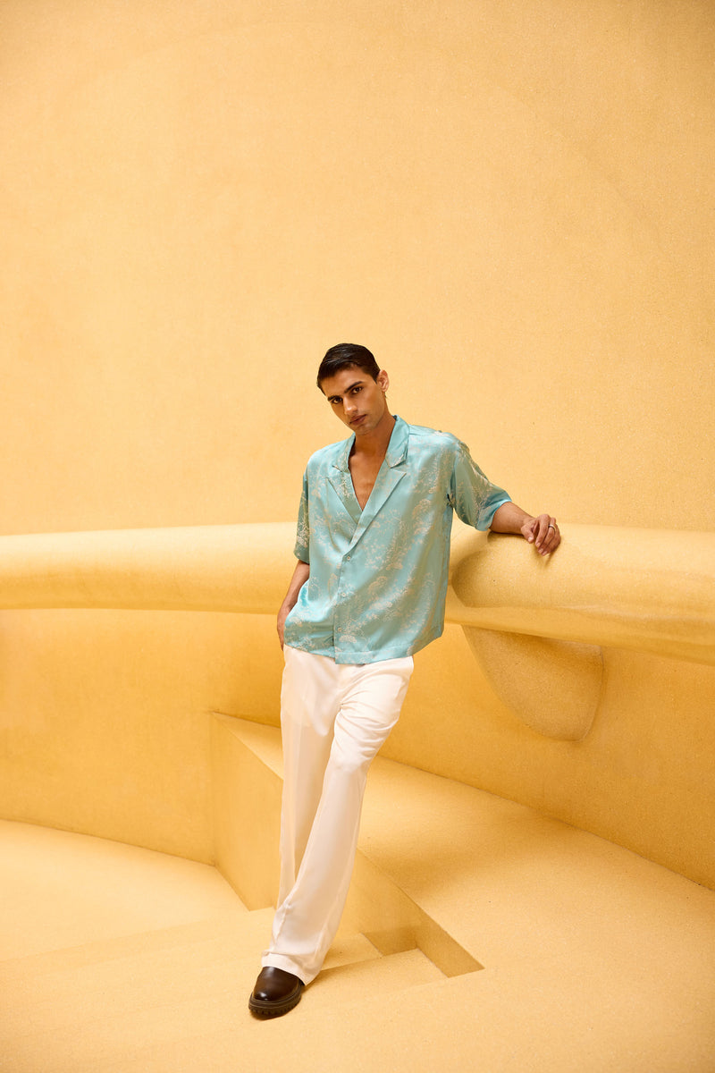 Men's Pastel Blue Jacquard Shirt