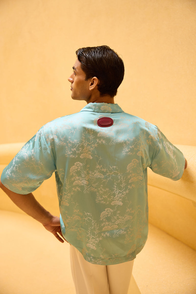 Men's Pastel Blue Jacquard Shirt