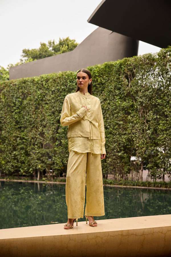 Butter Yellow Jacquard three piece Set