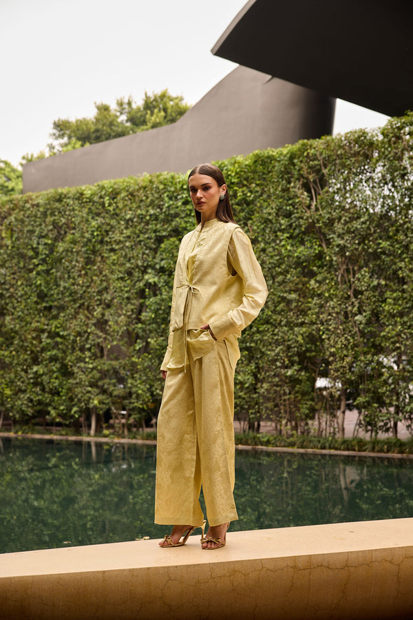 Butter Yellow Jacquard three piece Set