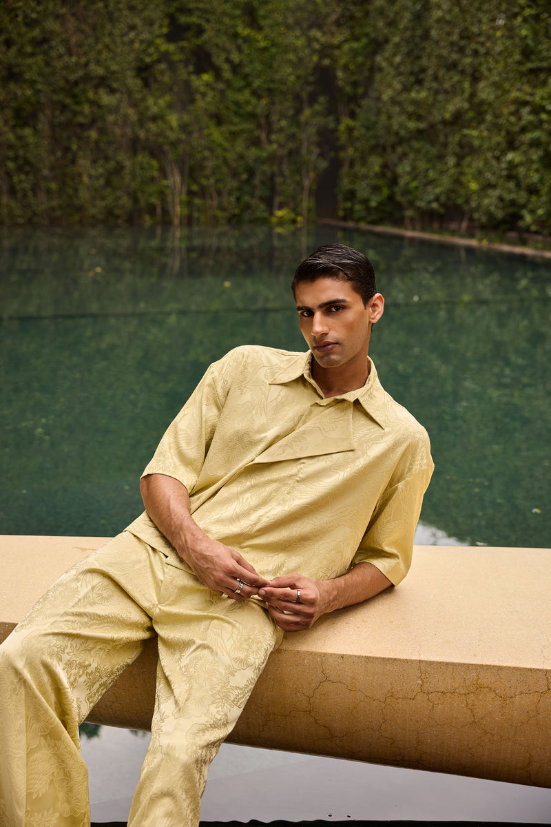 Men’s Pastel Yellow Jacquard Coord Set