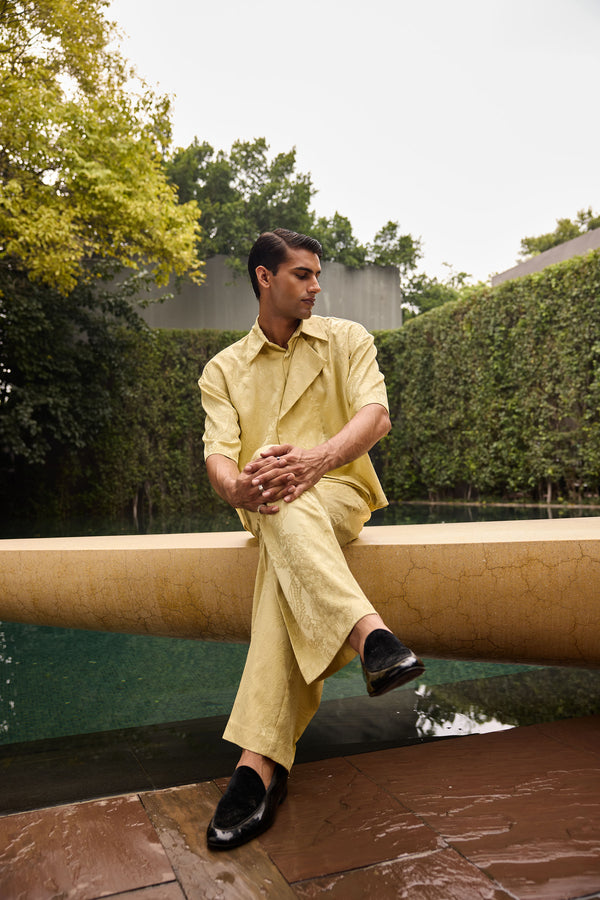 Men’s Pastel Yellow Jacquard Coord Set