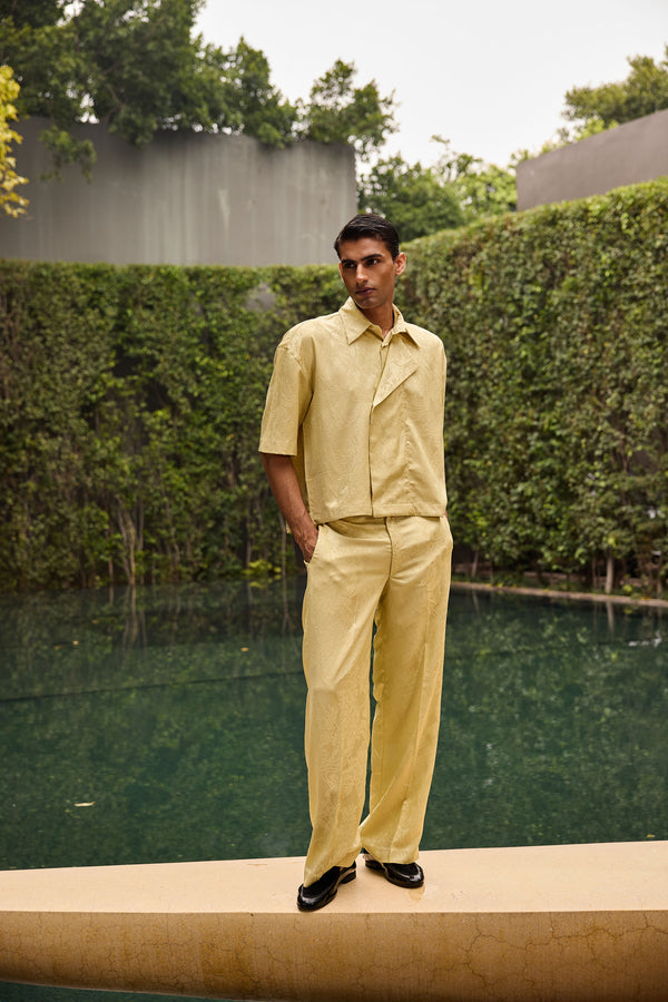 Men’s Pastel Yellow Jacquard Coord Set