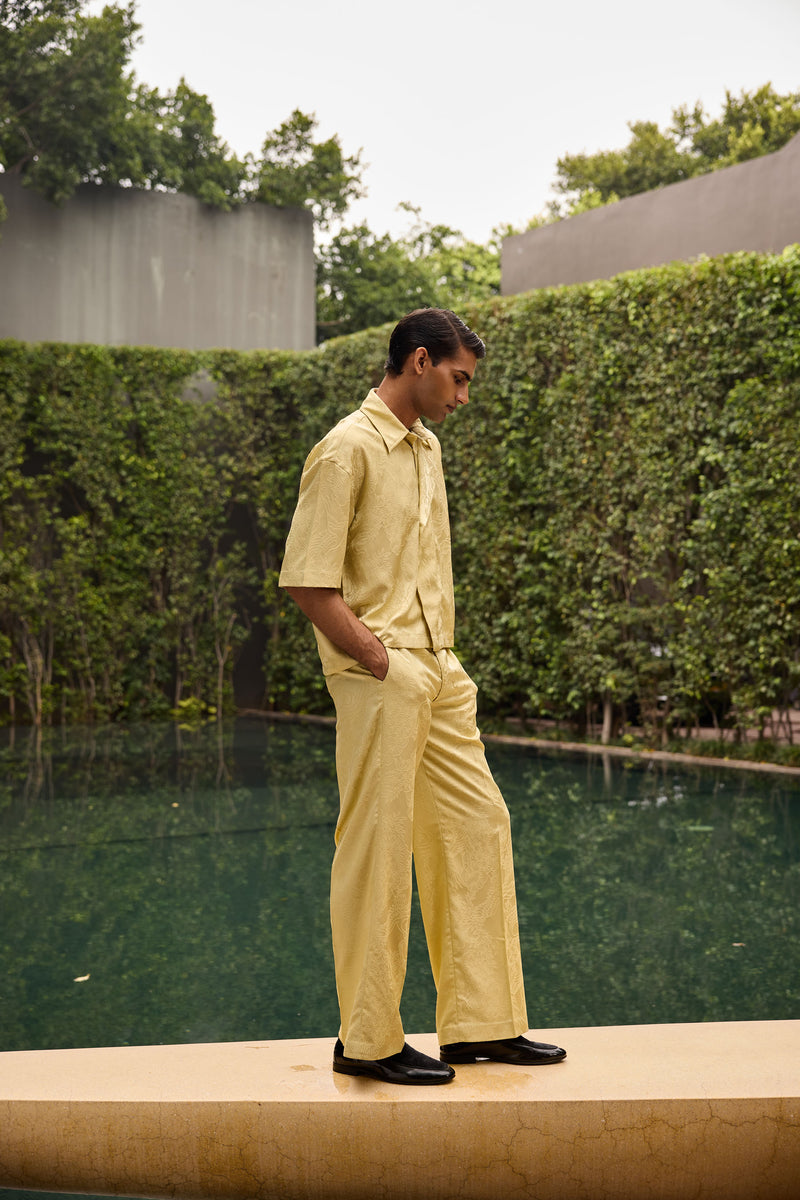 Men’s Pastel Yellow Jacquard Coord Set