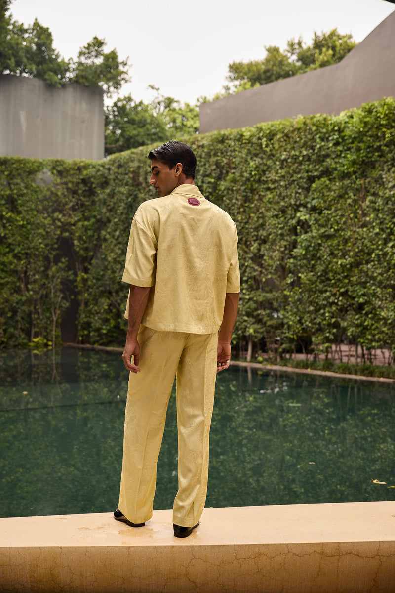 Men’s Pastel Yellow Jacquard Coord Set