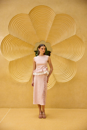 Blush Pink Jacquard Peplum Set