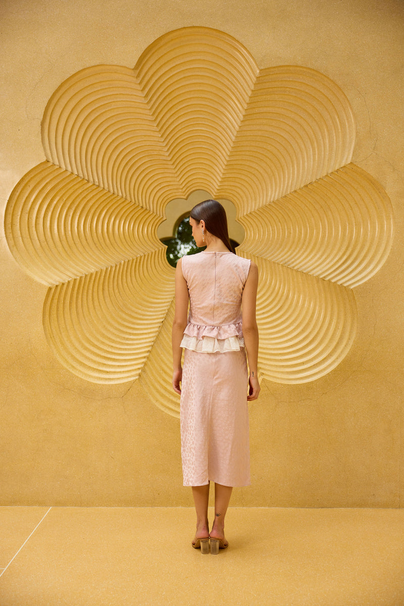 Blush Pink Jacquard Peplum Set
