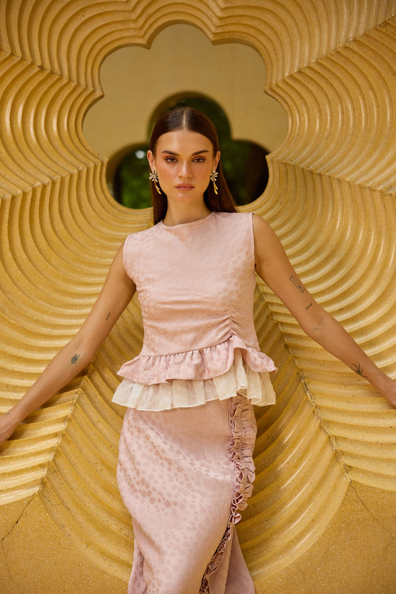Blush Pink Jacquard Peplum Set