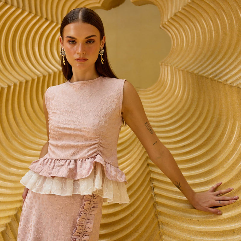 Blush Pink Jacquard Peplum Set