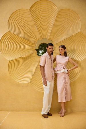 Blush Pink Jacquard Peplum Set