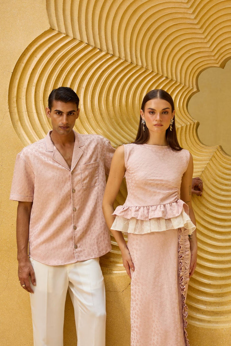 Men's Pastel Pink Jacquard Shirt