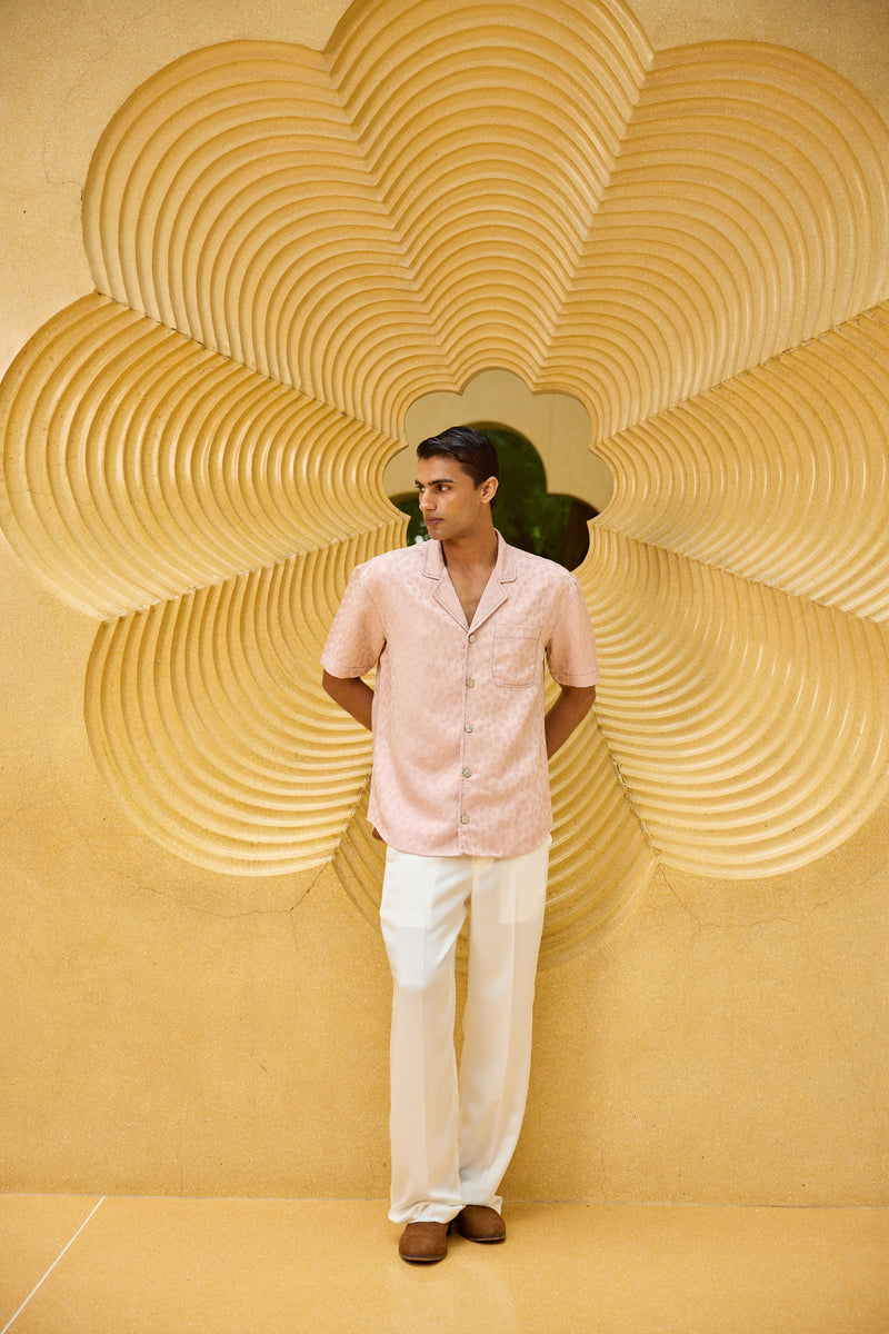 Men's Pastel Pink Jacquard Shirt