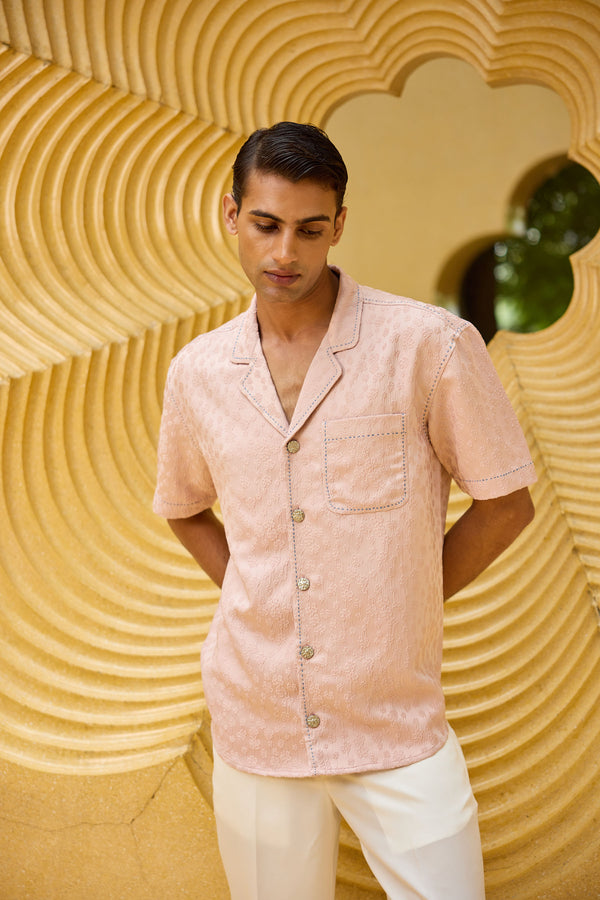 Men's Pastel Pink Jacquard Shirt