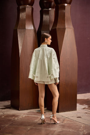 Pastel Green Jacquard Oversized Shirt with Matching Skort