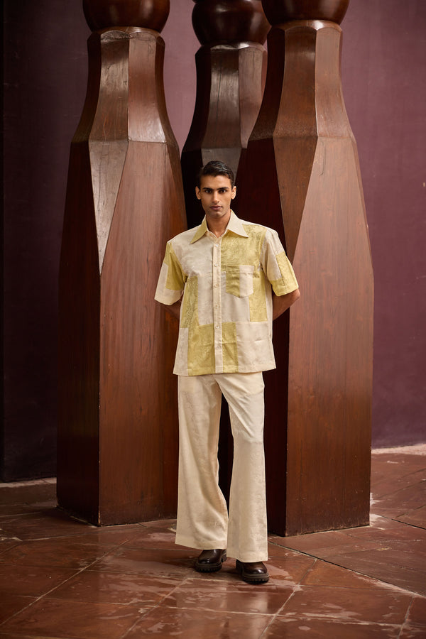 Men’s Short-Sleeved Jacquard Patchwork Shirt