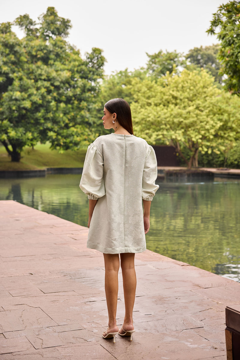 Pastel Green A-Line Jacquard Dress