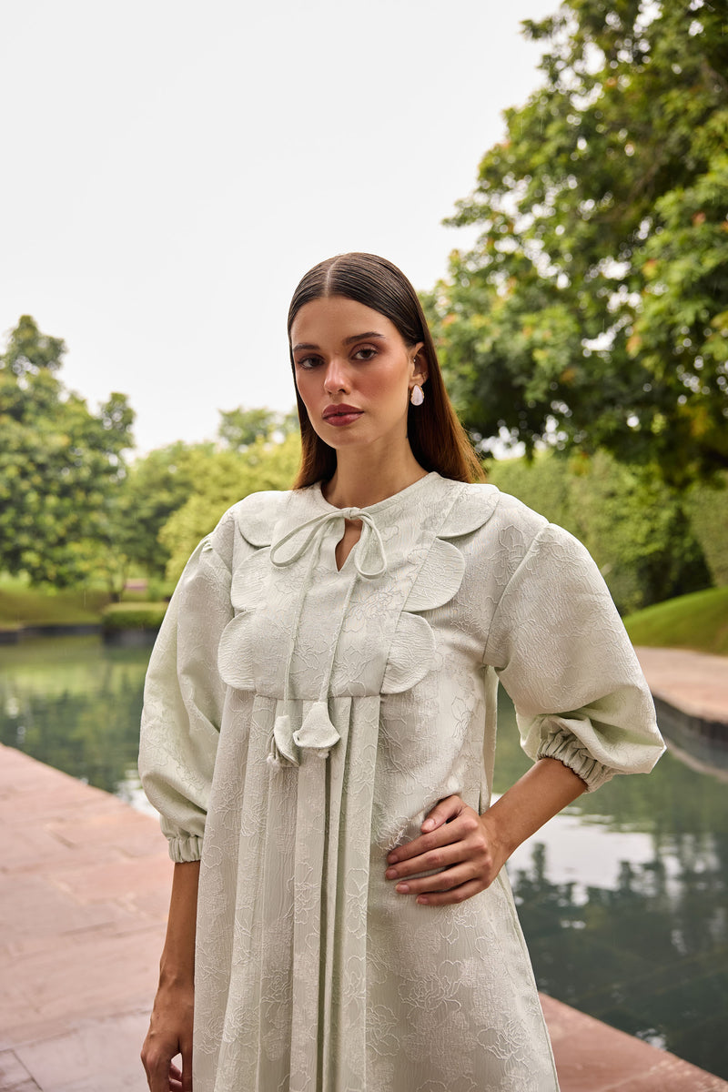 Pastel Green A-Line Jacquard Dress