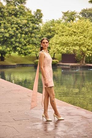 Blush Pink Jacquard Bow Strap Mini Dress