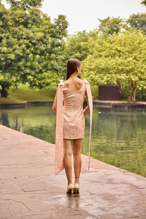 Blush Pink Jacquard Bow Strap Mini Dress