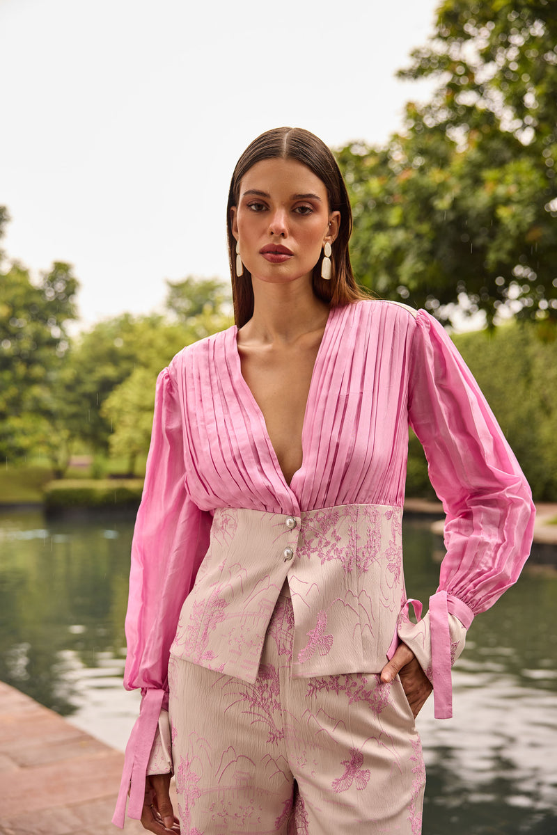 Blush Pink Jacquard Plunge Co-ord Set