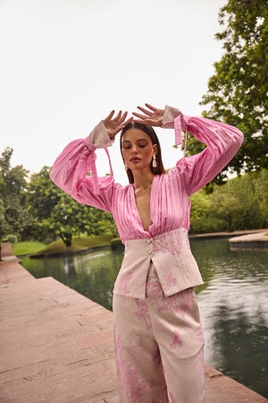 Blush Pink Jacquard Plunge Co-ord Set
