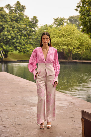 Blush Pink Jacquard Plunge Co-ord Set