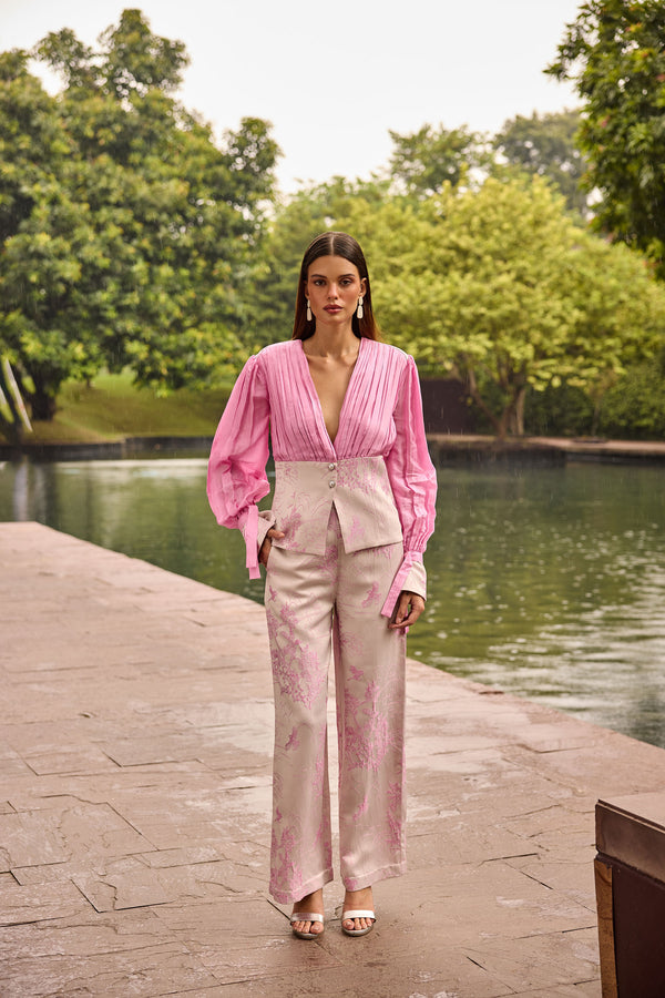 Blush Pink Jacquard Plunge Co-ord Set