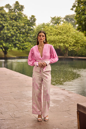 Blush Pink Jacquard Plunge Co-ord Set