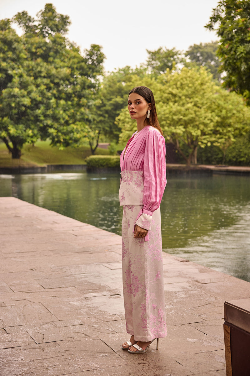 Blush Pink Jacquard Plunge Co-ord Set