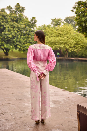Blush Pink Jacquard Plunge Co-ord Set