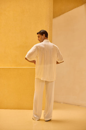 Men's Ivory Taffeta Hand-Embellished Shirt