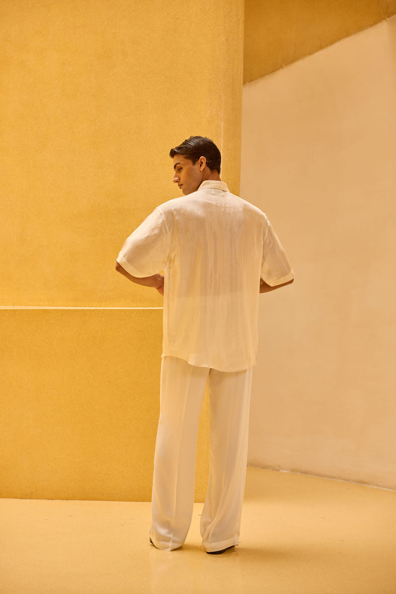 Men's Ivory Taffeta Hand-Embellished Shirt