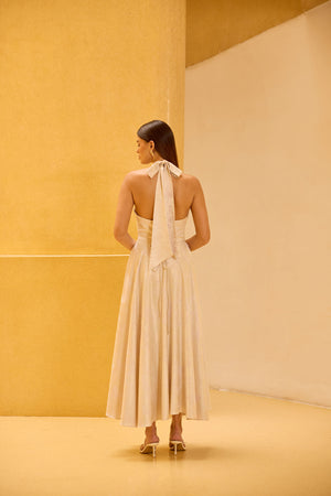 Ivory Jacquard Halter Midi Dress