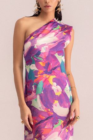 PRINTED ONE SHOULDER DRESS