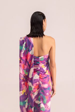 PRINTED ONE SHOULDER DRESS