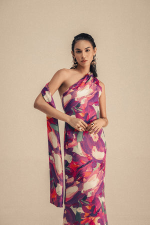 PRINTED ONE SHOULDER DRESS