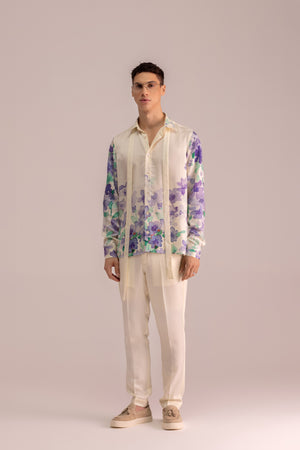 PRINTED SATIN SHIRT WITH TIE