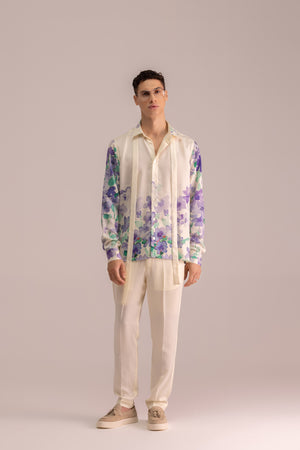 PRINTED SATIN SHIRT WITH TIE