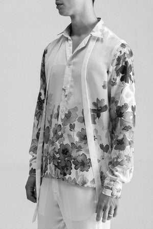 PRINTED SATIN SHIRT WITH TIE