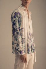 PRINTED SATIN SHIRT WITH TIE