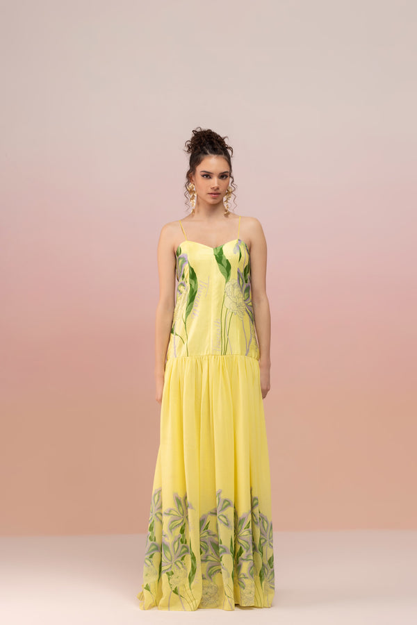 STRAPPED COLOUMN LONG DRESS