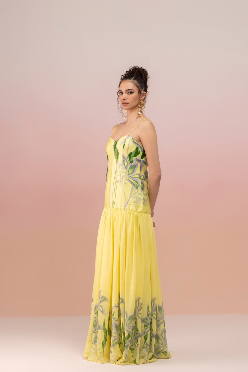 STRAPPED COLOUMN LONG DRESS