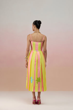 PRINTED PLEATED MIDI DRESS